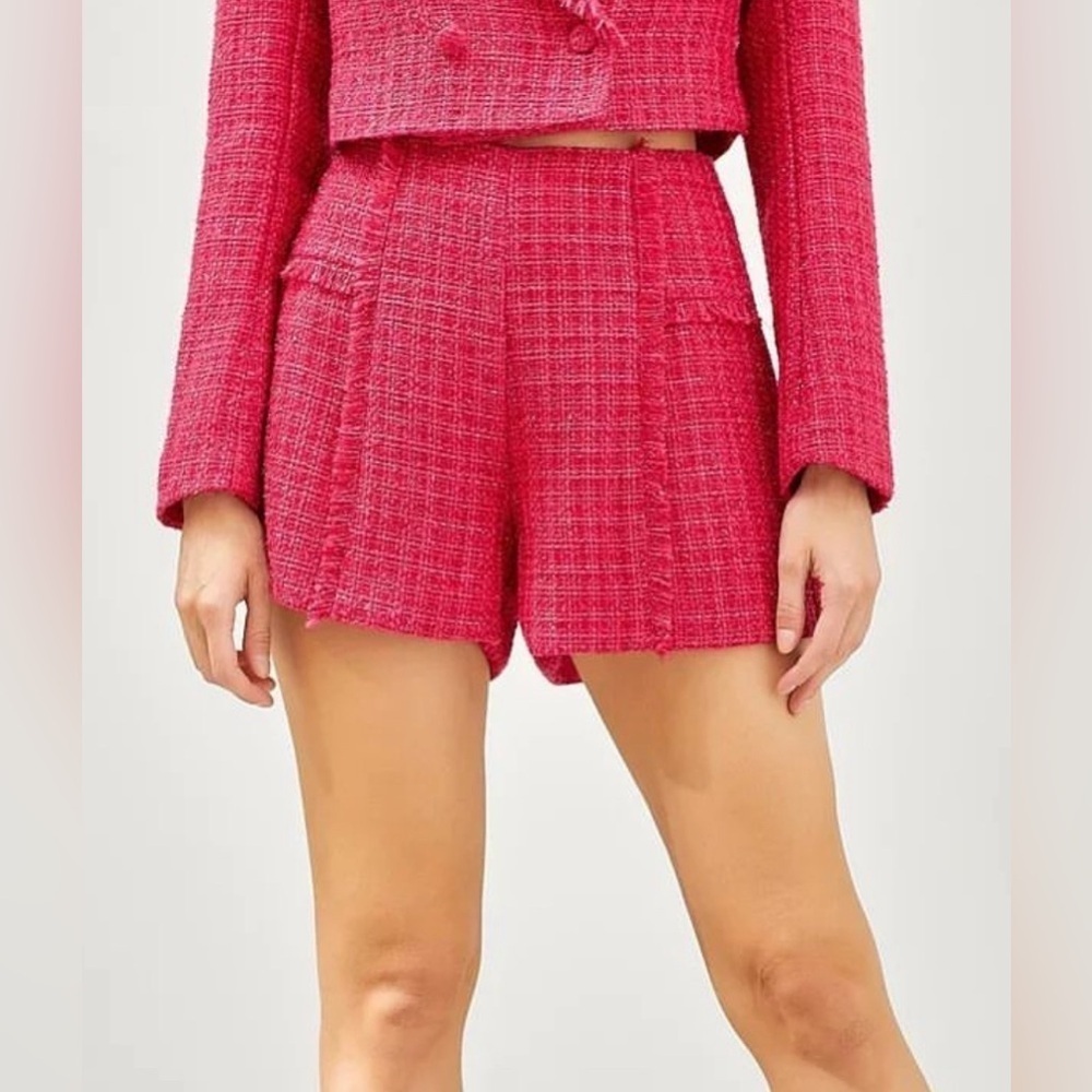 The Pants Store Hot Pink High Waisted Tweed Shorts With Fringe Size Medium M
